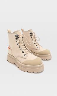 Stradivarius Ботильоны Из Текстиля На Низком Каблуке И Со Шнуровкой Бежевый 36