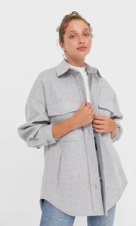 Stradivarius Трикотажная Плотная Рубашка Оверсайз Пестро-Серый S