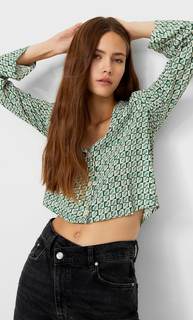 Stradivarius Рубашка С Расклешенными Рукавами Хаки S