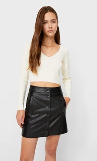 Stradivarius Мини-Юбка Из Искусственной Кожи Черный 38