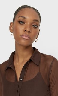 Stradivarius Рубашка Из Прозрачной Ткани Коричневый S