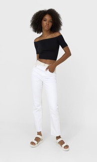 Stradivarius Топ С Открытыми Плечами Черный L