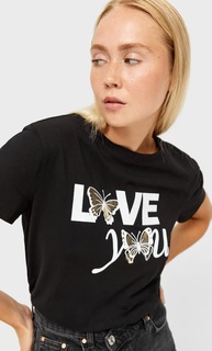 Stradivarius Футболка С Блестящим Принтом Черный Xs