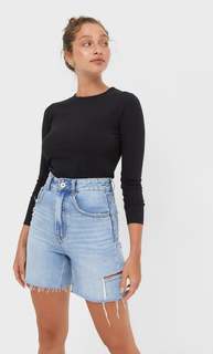 Stradivarius Укороченный Топ С Длинными Рукавами Черный M