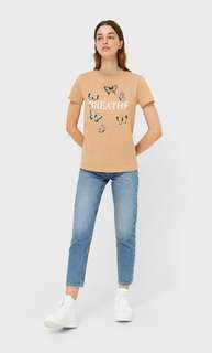 Stradivarius Футболка С Блестящим Принтом Цвет Камня L