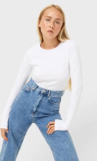 Stradivarius Укороченный Топ С Длинными Рукавами Цвет Небеленого Полотна Xs