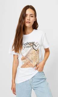 Stradivarius Футболка С Блестящим Принтом Белый M