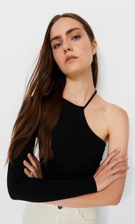 Stradivarius Топ Асимметричного Кроя Черный M