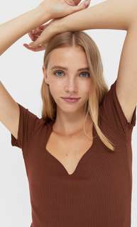 Stradivarius Топ С Вырезом Сердечком Коричневый S