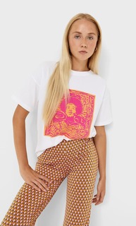 Stradivarius Футболка С Принтом Музыкальной Группы Белый S