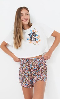 Stradivarius Укороченная Футболка В Пижамном Стиле Коричневый L