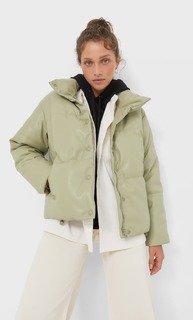 Stradivarius Стеганая Куртка Из Искусственной Кожи Зеленый S
