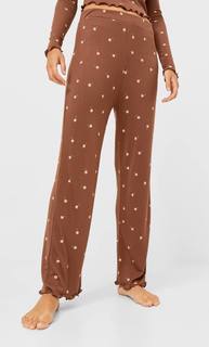 Stradivarius Брюки В Пижамном Стиле С Цветочным Принтом Коричневый M