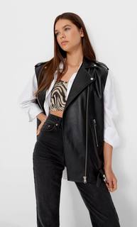 Stradivarius Свободный Жилет Из Искусственной Кожи Черный Xl