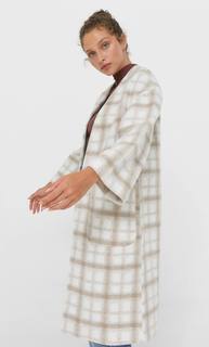 Stradivarius Длинный Кардиган В Клетку Бежевый Xl