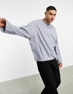 Серый лонгслив в стиле oversized из пике с декоративными швами ASOS DESIGN