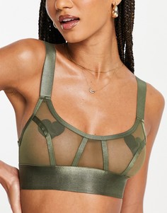 Мягкий сетчатый бюстгальтер цвета хаки с декоративными швами ASOS DESIGN Jayde-Зеленый цвет