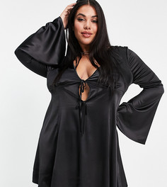 Черное платье мини с завязками спереди и свободной юбкой ASOS DESIGN Curve-Черный цвет