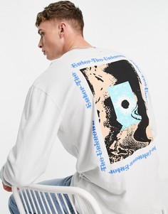 Серый oversized-лонгслив с принтом "Enter The Unknown" на груди и спине Topman