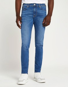 Синие зауженные джинсы скинни с необработанными краями River Island-Голубой
