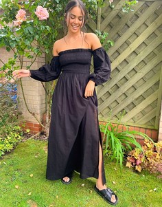 Черное ярусное платье макси Topshop-Черный цвет