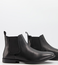 Классические кожаные ботинки челси черного цвета Silver Street Wide Fit-Черный цвет