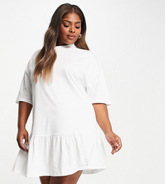 Белое платье-футболка в стиле oversized с оборкой по нижнему краю ASOS DESIGN Curve-Белый