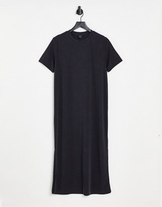 Черное платье-футболка миди из очень мягкой ткани Monki Isabella-Черный цвет