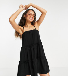 Черный сарафан на бретелях с ярусной оборкой ASOS DESIGN Petite-Черный цвет