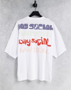 Белая oversized-футболка с принтами логотипа на спине ASOS Daysocial-Белый