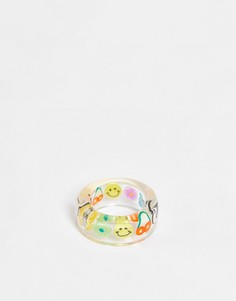 Кольцо из прозрачного пластика с забавными картинками ASOS DESIGN-Прозрачный