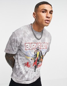Серая футболка с принтом тай дай и надписью "Burna Boy" ASOS DESIGN-Серый