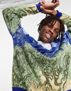 Вязаный джемпер с изображением оливкового дерева ASOS DESIGN Van Gogh-Зеленый цвет
