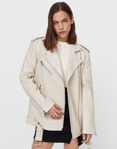 Светло-бежевая куртка из искусственной кожи в стиле "oversized" Stradivarius-Белый