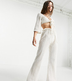 Широкие брюки от комплекта с вязкой кроше Reclaimed Vintage Inspired Couture-Белый