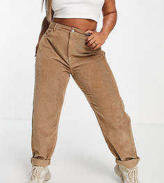 Свободные вельветовые джинсы цвета печенья в винтажном стиле с завышенной талией ASOS DESIGN Curve-Коричневый цвет