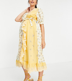 Платье миди с запахом, вышивкой и смешанным цветочным принтом ASOS DESIGN Maternity-Разноцветный