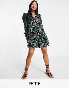 Шифоновое платье мини с завязками на воротнике Miss Selfridge Petite-Черный цвет
