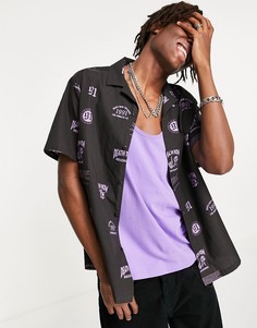 Свободная рубашка с отложным воротником ASOS DESIGN Death Row Records-Черный цвет