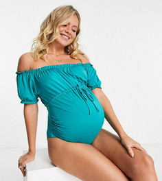 Зеленый слитный купальник с объемными рукавами ASOS DESIGN Maternity-Зеленый цвет