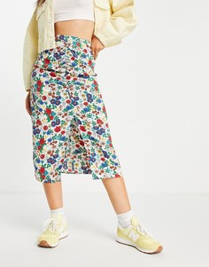 Разноцветная юбка с цветочным принтом и сборками спереди Topshop-Multi