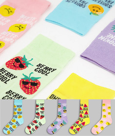 Набор из 5 пар разноцветных носков с принтом фруктов New Look-Разноцветный