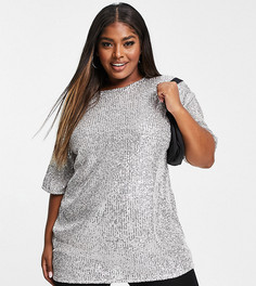 Серебристая футболка в стиле oversized с пайетками ASOS DESIGN Curve-Серебристый