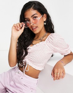 Розовый топ со сборками спереди и пятнистым принтом Miss Selfridge-Multi