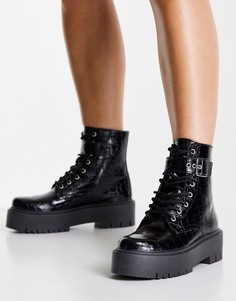 Черные массивные ботинки под крокодиловую кожу Miss Selfridge Arnot-Черный цвет