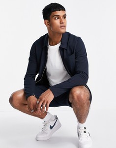 Темно-синяя рубашка навыпуск на молнии из трикотажа от комплекта Jack & Jones Premium-Темно-синий
