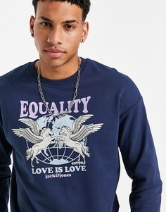 Темно-синий oversized-свитшот с принтом Пегаса Jack & Jones Originals Pride