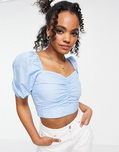 Голубая блузка из поплина с объемными рукавами Miss Selfridge-Голубой
