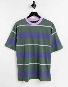 Выбеленная зеленая oversized-футболка в полоску разной ширины ASOS DESIGN-Зеленый цвет