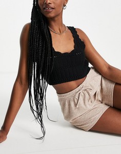 Бежевые шорты в рубчик с начесом и завязкой на поясе Miss Selfridge-Светло-бежевый цвет